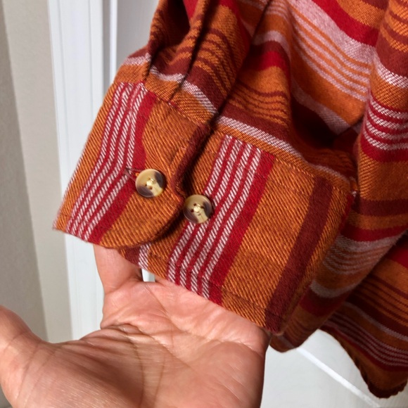 Tackle & Tides Cotton Orange Red Stripes Long Sleeve Mens Button Down Shirt L - Picture 6 of 14